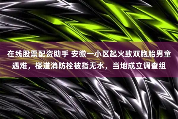 在线股票配资助手 安徽一小区起火致双胞胎男童遇难,楼道消防栓被指无水,当地成立调查组